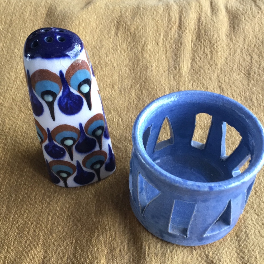 Art Deco stoneware shaker & tea light candleholder